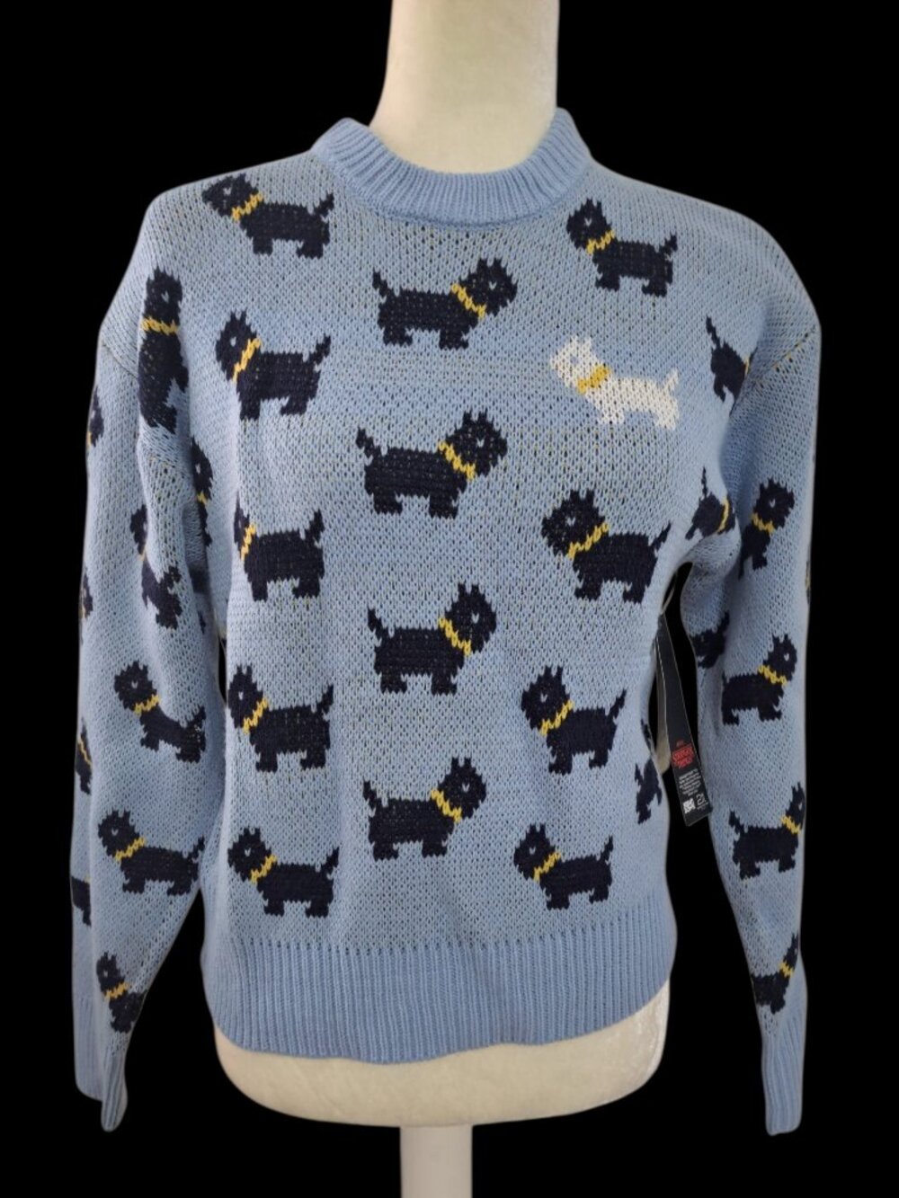 No Boundaries Netflix Stranger Things Scottie Dog Sweater Blue Women's Sz XS